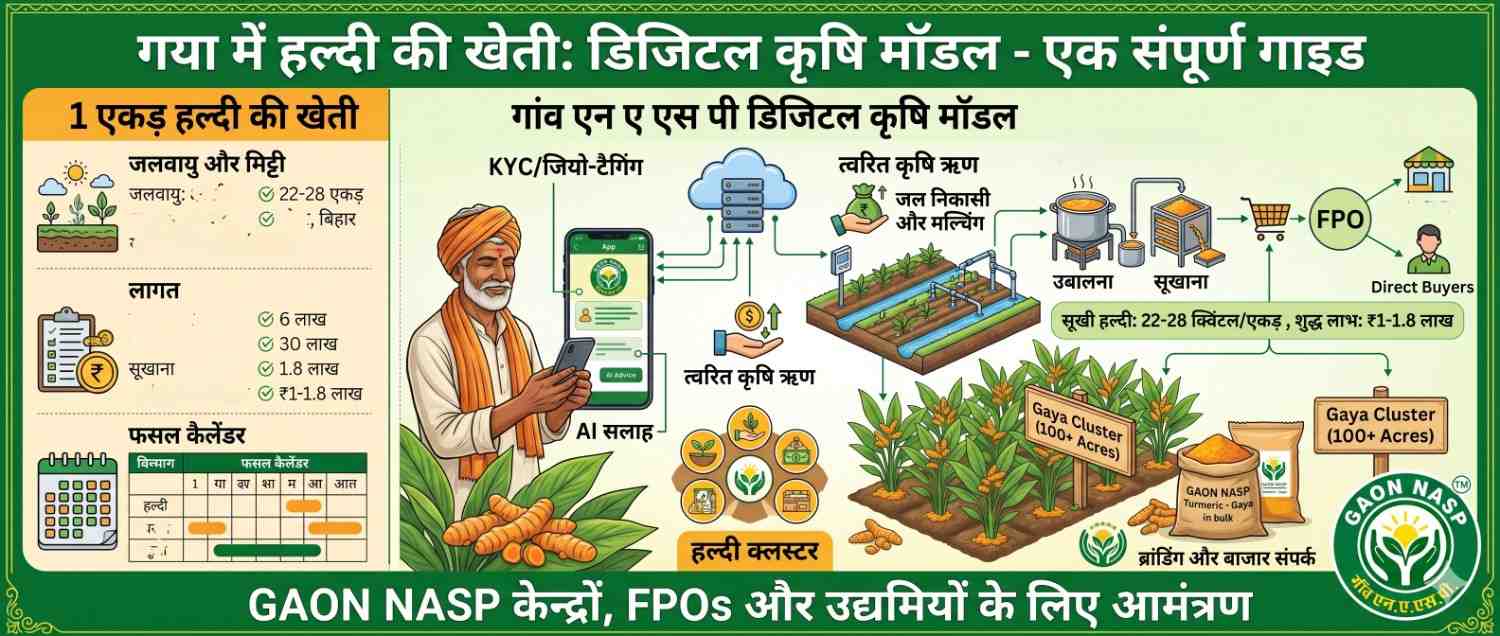 1 Acre Turmeric Farming in Gaya (Bihar): Production, Profitability & A Digital Agri Model with GAON NASP
